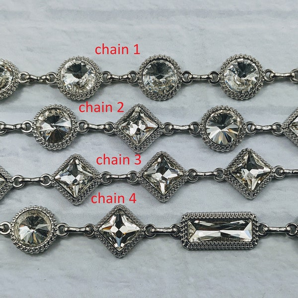 Faceted Glass Antique Silver Vintage Style Chains, Connector, Ornate, By The Foot, Mixed Chains, Round, Rectangle, Square, 1ft.  20-18mm