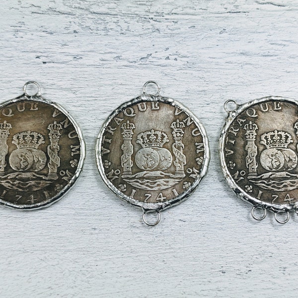 Hand Soldered Spanish Royal Crown Replica Coin Pendant, Connector, Link, 1pc. 38mm