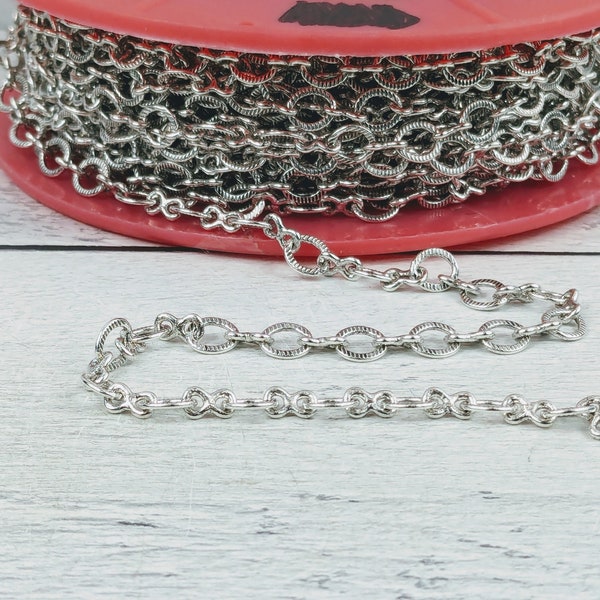 Antique Silver Textured Figure Eight Link Chain, 8mm, Soldered Links, Oval Links, Infinity