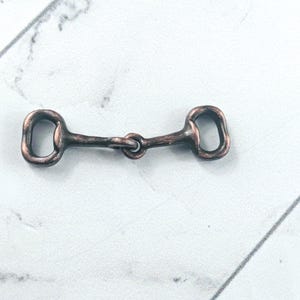 3 Sets Antique Copper Ox Plated Small Hammered Horse Bit Connectors, Links, Equestrian, Horse Snaffle, 38x10mm