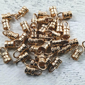 4 mm マットゴールドメッキ ループ付きクリンプエンド、レザークリンプ、5 セット、10 個。ピンチ留め