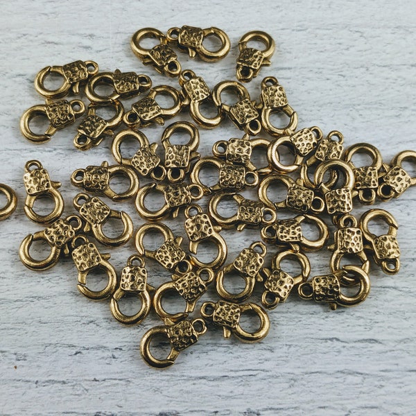 11x6mm Antique Gold Ornate Textured Lobster Clasps
