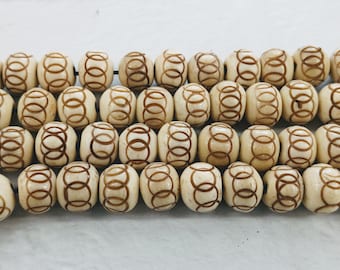 12x10mm Grooved Infinity Circles Water Buffalo Bone Bead Strand, 11" 28pcs. Round