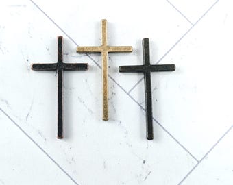 2pcs. Rustic Brown, Oil Rubbed Bronze or Antique Brass Ox Cross Pendants, Religious, Spiritual, Horizontal Hole, 39x22mm