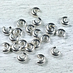 4mm Silver Plated Crimp Covers, Crimps