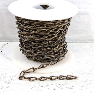 Antique Brass Elongated Curb Chain, Link. Long Chain, Textured