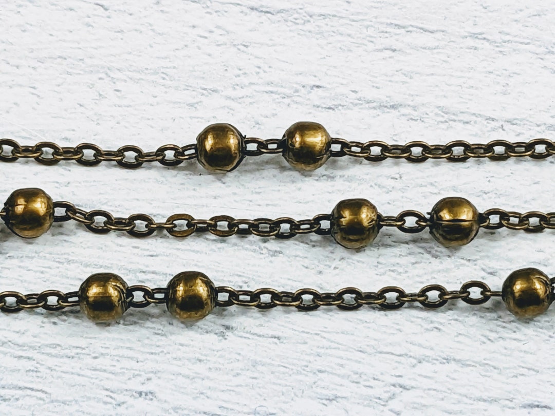 Antique Brass Ball and Link Bead Chain Link Dainty 2ft. Etsy
