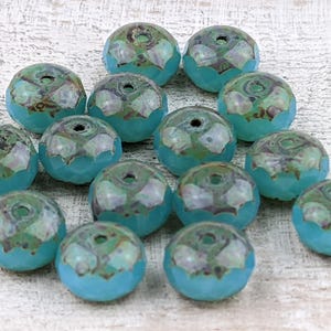 Czech Glass Faceted Rondelle Beads, Baby Blue Picasso, 10x7mm