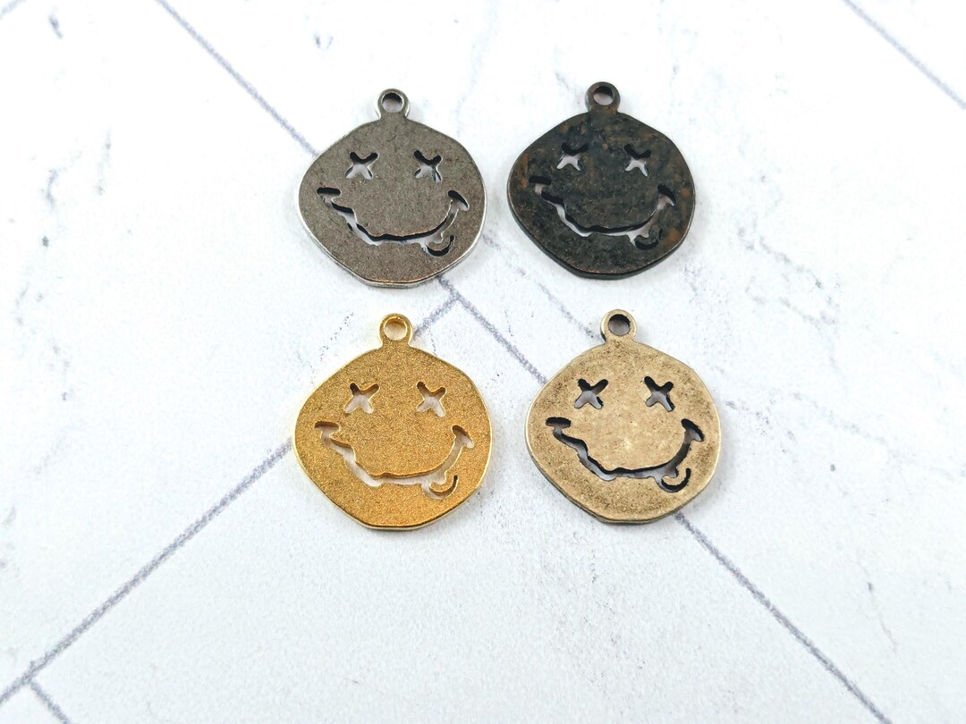 Rustic Smiley Face 2pcs. Matte Gold, Rustic Brown, Antique Brass Ox or Antique Silver Ox ...