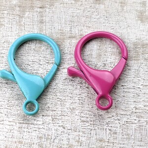 Large Pink or Blue Enamel Overlay Lobster Clasps, Bright Colors, 1pc. 35x24mm