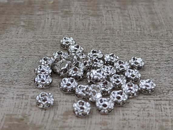 Silver Plated and Clear Crystal Rhinestone Wavy Rondelle Spacer Beads, 4mm,  20pcs.