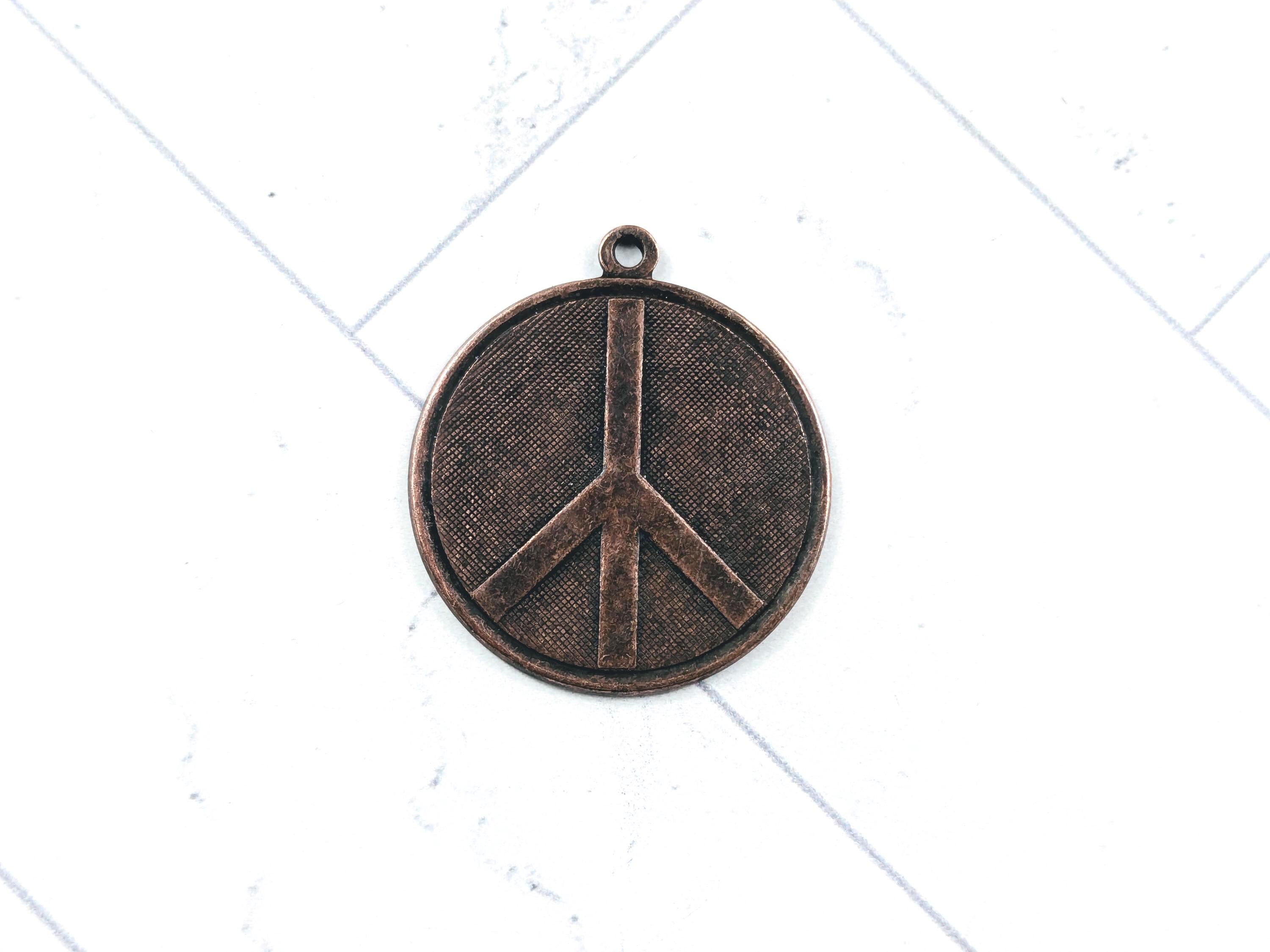 Antique Copper Ox Plated Round Peace Sign Etched Charm, 26mm - Etsy