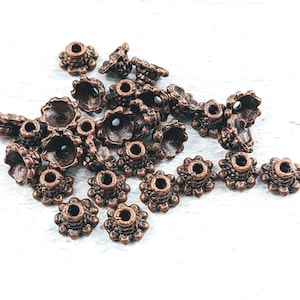 Antique Copper Textured Bead Caps, 6mm, Dotted Design, 20pcs.