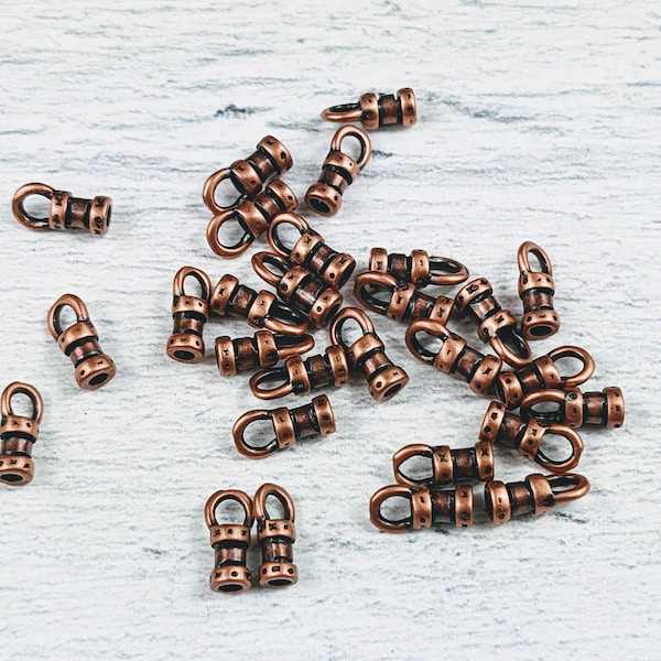 1.5mm Antique Copper Crimp End with Loop, Leather Crimp, 10pcs.