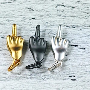 Middle Finger Hand Sign Charms, 1pc. F**K Charm, 1pc. Matte Gold, Silver or Gunmetal, 14mm