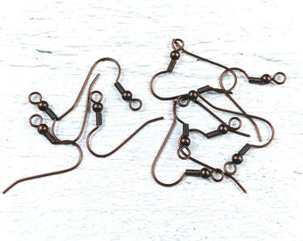 Antique Copper Hook Earrings, French Hook, Dangles, Ear Wires, 22g, Dark Finish