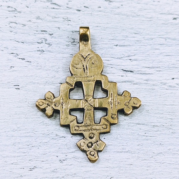 Small Brass Ethiopian Cross Pendant, Ethnic, Spiritual, Religious, Ornate Cross