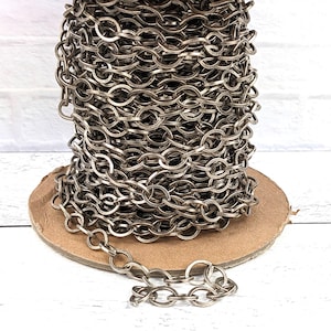 Large Antique Silver Flattened Oval Link Cable Chain, Thick Gauge, 12x15mm