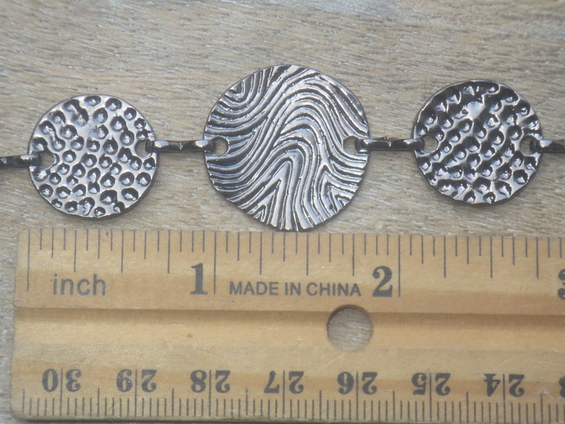 18mm and 24mm Gunmetal Textured Ornate Disc Link Chain Dotted and Striped Design