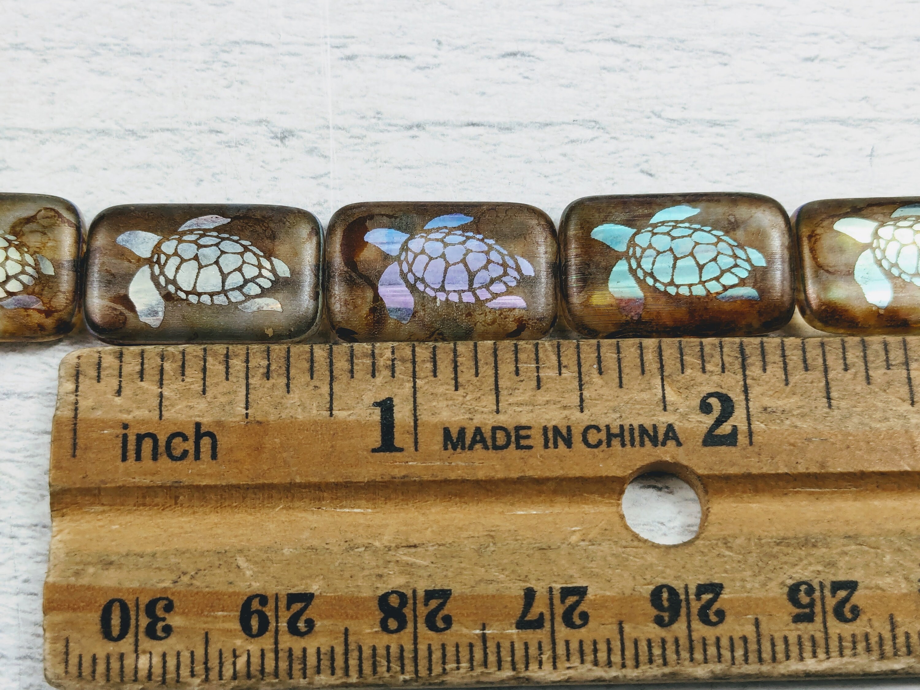Translucent Coin Turtle Czech Glass Metallic Laser Turtle Rectangle Picasso Brown Beads ...
