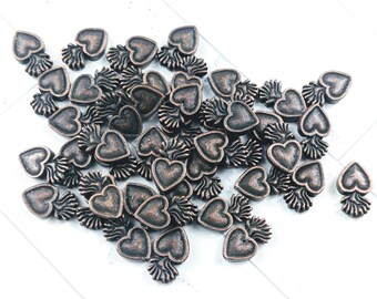 10pcs. Oil Rubbed Bronze Plated Double Sided Sacred Heart Beads, Milagro Voto, Love, 14x10mm, Rustic, Antiqued