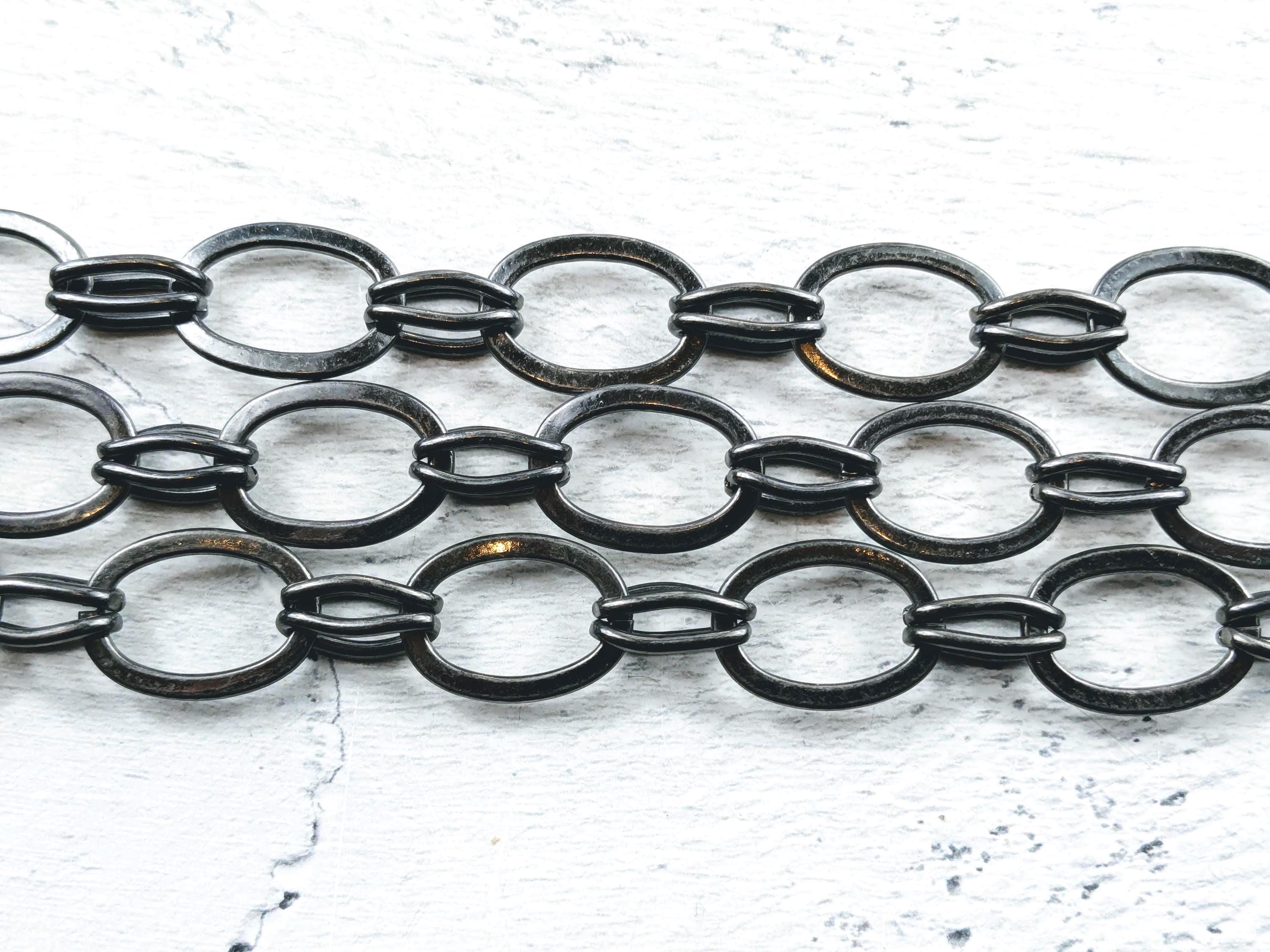 Worn Hematite Gunmetal Plated Large Oval and Small Double Oval Link Chain, 18x13mm