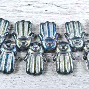 Czech Glass Crystal Silver AB Hamsa Beads, Namaste, Yoga, 4pcs. 20x14mm