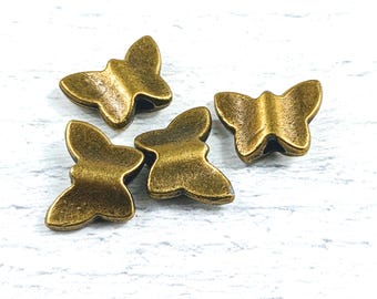 Antique Brass Butterfly Beads, Spacers, Insect, Spring, Summer, 10pcs. 12mm