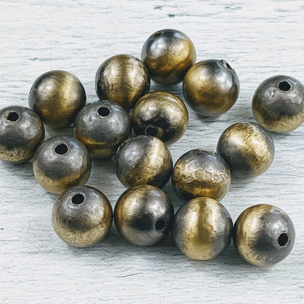 Antique Brass Acrylic Navajo Pearl Style Round Beads, Oxidized Look, 17pcs. 9mm