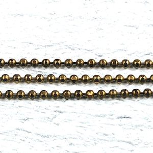 Vintage 1.8mm Diamond Cut Antique Gold Ball Chain, Faceted, 3ft.