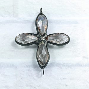 Hand Soldered AB Clear Crystal Cross Connector Pendant, Religious, Spiritual, Faceted, Teardrop, 57x45mm