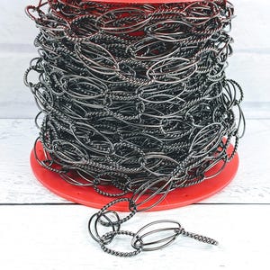 Gunmetal Plated Double Link and Twisted Cable Chain, 19x13mm, Oval, Textured