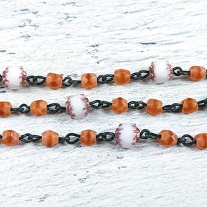 Czech Glass Cathedral and Fire Polished Bead Black Chain, Rosary Chain, Pink, White, Orange, Sold By The Foot, 4mm and 6mm