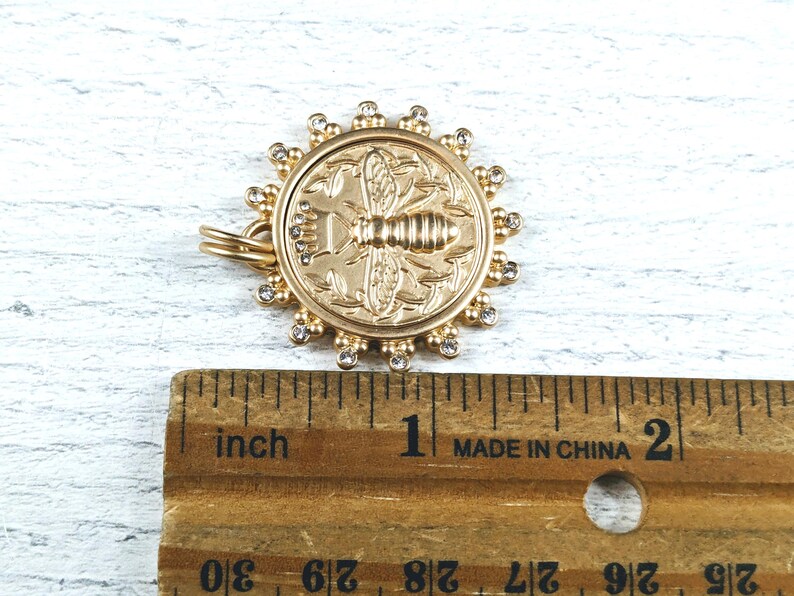 Matte Gold Rhinestone Royal Crown Queen Bee Medallion Charms, Double ...