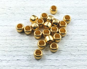 Cuentas de latón con orificio grande, 8 x 6 mm, chapadas en oro satinado mate (10 unidades). Espaciadores.