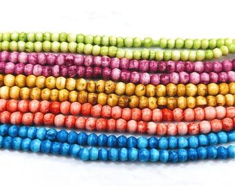 Small Dyed Buffalo Bone Beads, 3mm, Natural, Green, Orange, Pink, White, Blue, Mala Beads, 165pcs., Rondelle Bone Beads, Antiqued