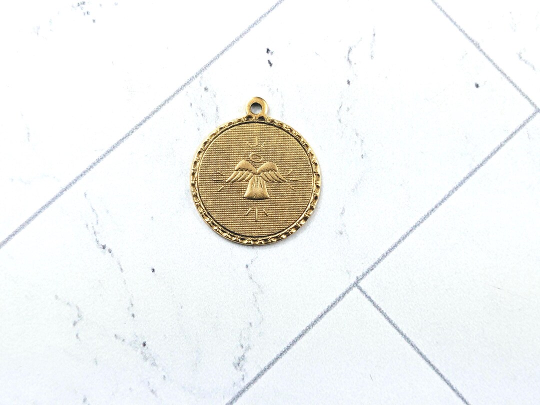 Antique Gold Plated Guardian Angel Round Charm, 19mm, Halo - Etsy
