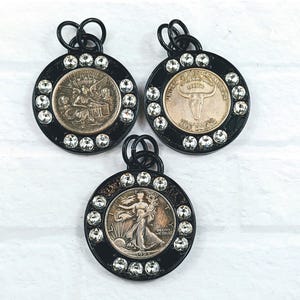 Black and Clear Rhinestone Replica Coin Pendants, 45mm, 1pc., Longhorn, Liberty, Fairy, You Choose