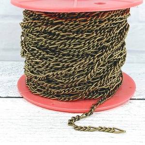 Antique Brass Figaro Curb and Twisted Link Chain, Open Links, 10mm