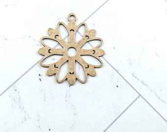 Antique Brass Ox Plated Cutout Flower Charm, 30x27mm, Floral, Double Sided