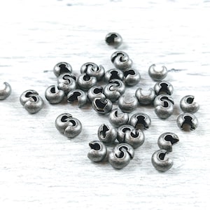 3mm Antique Silver Crimp Covers, Crimps
