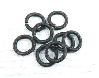 Large Rustic Brown Plated Textured Round Open Jump Rings, Thick Gauge, 16mm, 10 Gauge, Rusty Brown, Antiqued Patina