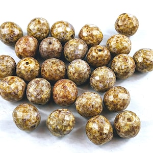 16mm Rare Picasso Faceted Round Czech Glass Beads, 10pcs.