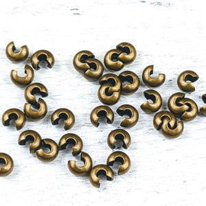 4mm Antique Brass Crimp Covers, Crimps