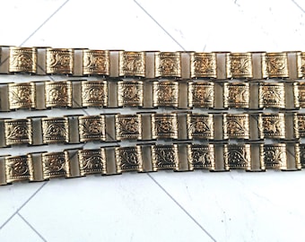 Gorgeous Antique Gold Plate Flower Print Book Chain, 9mm, Textured Design, Floral, Antiqued, Scroll Design, Pattern