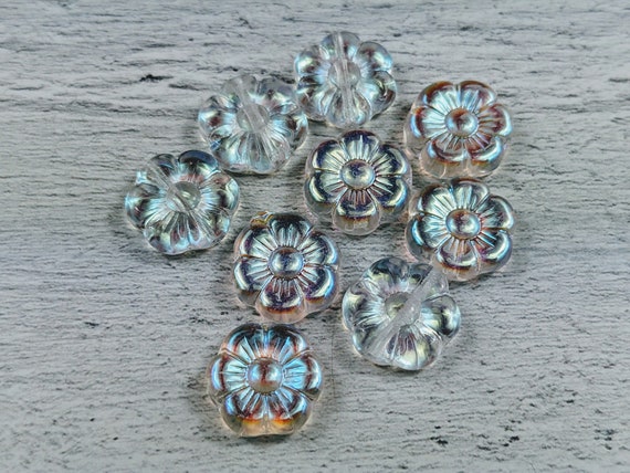 14MM Crystal Ab Glass Flower Bead (36 pieces)