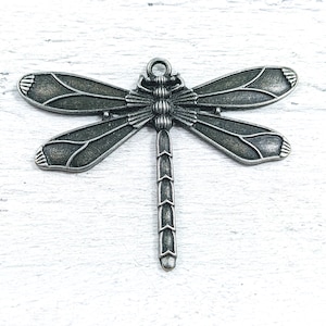 Large Ornate Antiqued Matte Gunmetal Dragonfly Pendant, 70x50mm, Flying, Insect, Nature