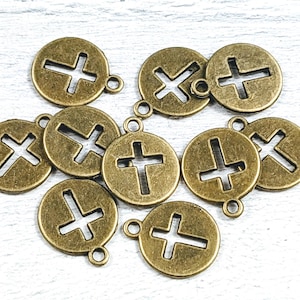 Antique Brass Cutout Cross Charms, 3pcs. 18x15mm, Religious, Spiritual