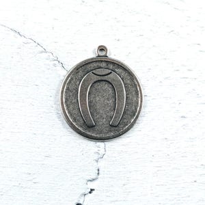 Antique Silver Ox Plated Round Horseshoe Charm, Good Luck Charm, Lucky Horseshoe, 23mm