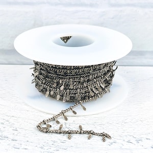 Antique Silver Textured Fringe Chain, Dainty, Paddle, Curb Chain